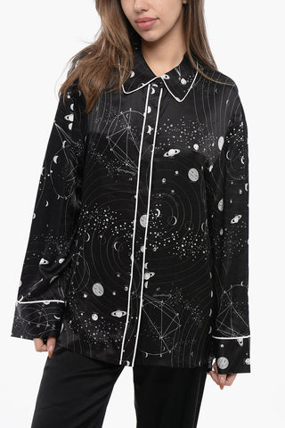 Blusa SOFI In Satin Stampata con Abbottonatura Nascosta