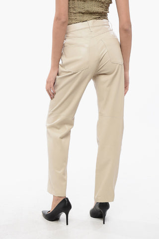 Faux Leather VINNI 5-Pockets Pants with Silver Button