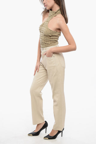 Faux Leather VINNI 5-Pockets Pants with Silver Button