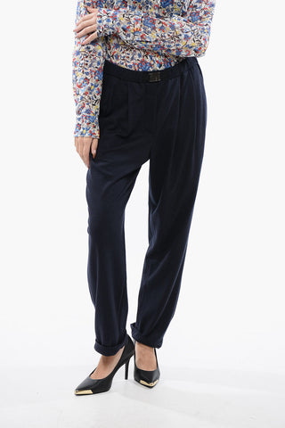 Double-pleated Cashmere Jersey Pants with Safety Belt