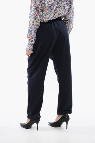 Double-pleated Cashmere Jersey Pants with Safety Belt
