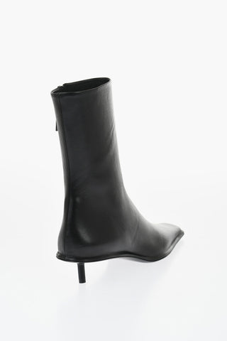 Stivaletti in Pelle con Punta Quadrata 3cm