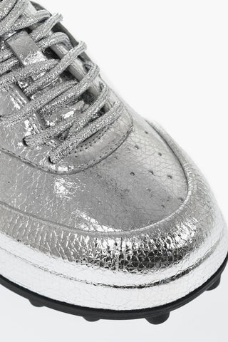 Sneakers Allacciate in Pelle Lamè Martellata