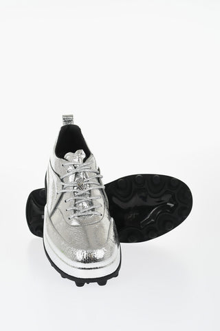Textured Lamè Leather Lcae-up Sneakers