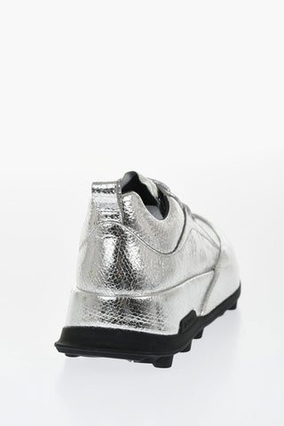 Textured Lamè Leather Lcae-up Sneakers