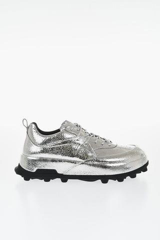 Textured Lamè Leather Lcae-up Sneakers