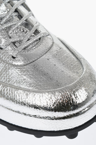 Textured Lamè Leather Lcae-up Sneakers