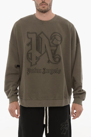 Vintage-Effect Crewneck Sweatshirt with Embossed Monogram