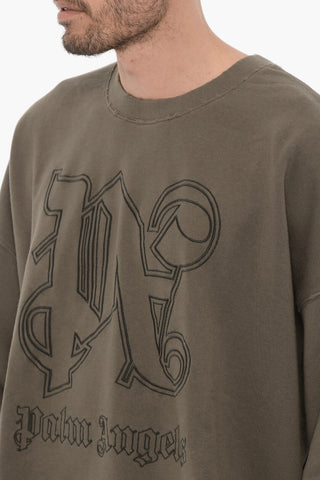 Vintage-Effect Crewneck Sweatshirt with Embossed Monogram