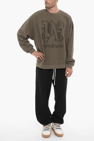 Vintage-Effect Crewneck Sweatshirt with Embossed Monogram