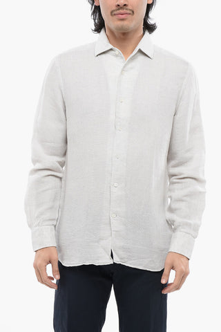 Camicia in Misto Lino con Motivo Honeycomb