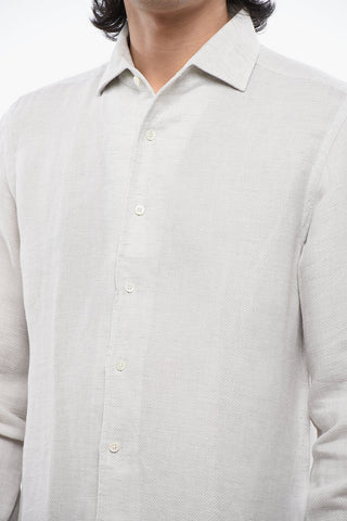 Camicia in Misto Lino con Motivo Honeycomb