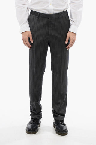 CC COLLECTION Pantaloni in Lana Vergine a Righe con Passanti