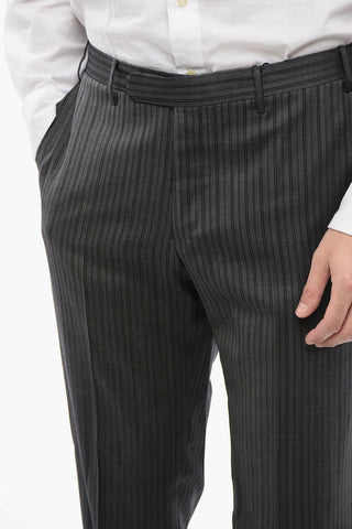 CC COLLECTION Pantaloni in Lana Vergine a Righe con Passanti