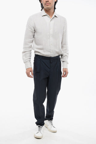 CC COLLECTION Wool and Cotton-blended Pants with Drawstring