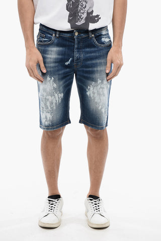 Bleached Effect Regular Fit Bermuda Jeans