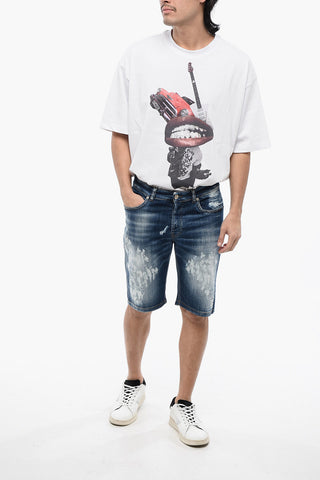 Bleached Effect Regular Fit Bermuda Jeans