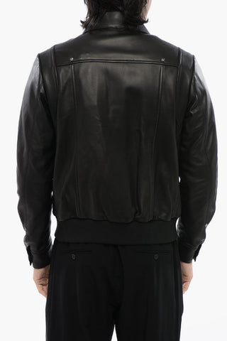 Leather MUZAN Bomber Jacket With Stud Details