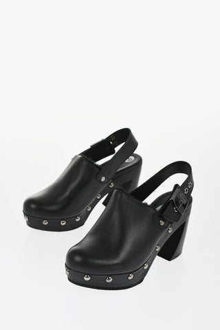 HFD Mules in Pelle con Borchie Effetto Argentato 10cm