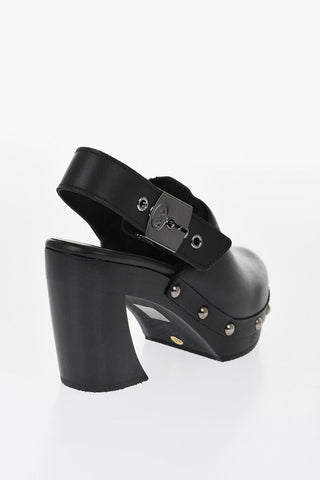 HFD Mules in Pelle con Borchie Effetto Argentato 10cm