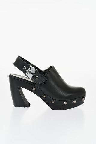 HFD Mules in Pelle con Borchie Effetto Argentato 10cm
