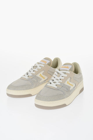 Leather Two-Tone Low-Tone Low-Top Sneakers with Fabric Details