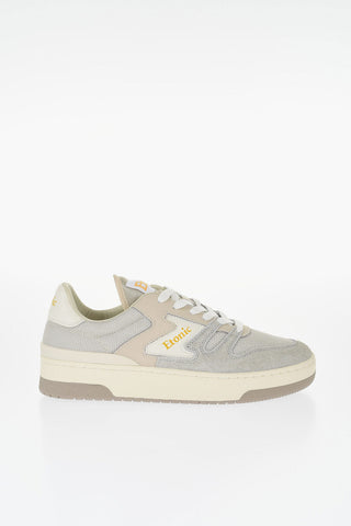 Leather Two-Tone Low-Tone Low-Top Sneakers with Fabric Details