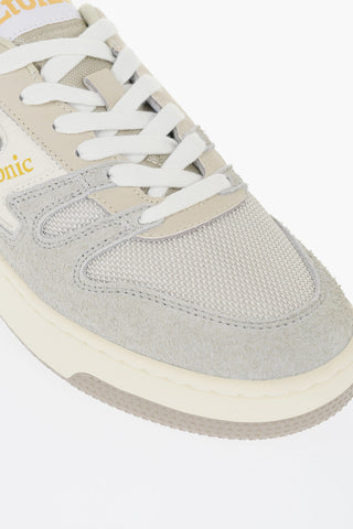 Leather Two-Tone Low-Tone Low-Top Sneakers with Fabric Details