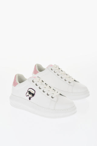 Leather KAPRI Low Top Sneakers with Glitter Detail and Iconic Logo