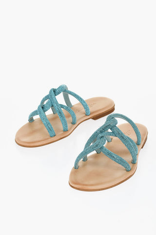 Solid Color TASO Flat Sandals with Rhinesstone Embellished Band