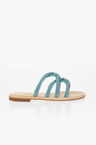 Solid Color TASO Flat Sandals with Rhinesstone Embellished Band