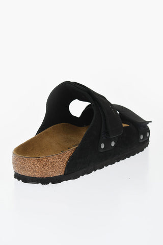 Solid Color Nubuck Leather Sandals with Touch Strap Closure