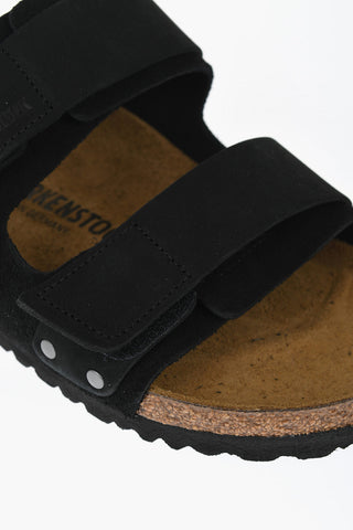 Solid Color Nubuck Leather Sandals with Touch Strap Closure
