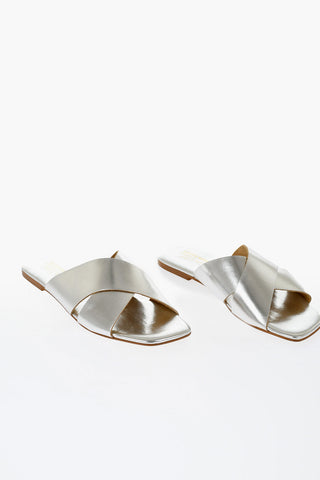 Metallic Faux Leather Flat Sandals