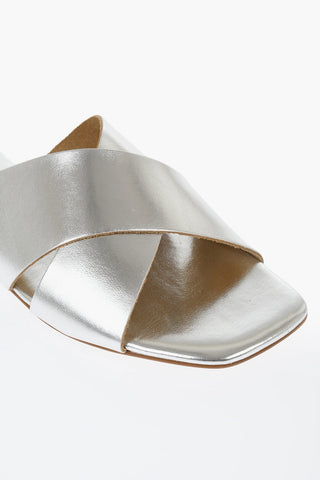 Metallic Faux Leather Flat Sandals