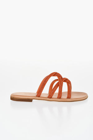 Flat Sandals TASO in Solid Color with Strap Embellished with Strass