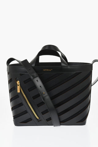 Leather CUT-OUT DIAG Tote Bag with Adjustable Shoulder Strap