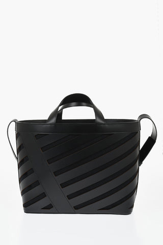 Leather CUT-OUT DIAG Tote Bag with Adjustable Shoulder Strap