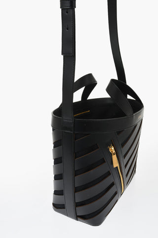 Leather CUT-OUT DIAG Tote Bag with Adjustable Shoulder Strap