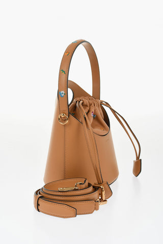Borsa a Secchiello in Pelle con Ricami Fiori