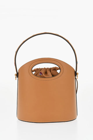 Borsa a Secchiello in Pelle con Ricami Fiori