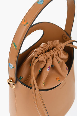Borsa a Secchiello in Pelle con Ricami Fiori