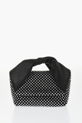 Leather MIDI TWISTER Handbag Embellished with Rhinestones
