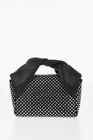 Leather MIDI TWISTER Handbag Embellished with Rhinestones