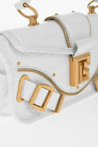 Crocodile Effect Leather Baguette Bag with Golden Details