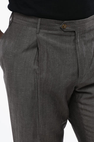Wool And Linen ACADEMY Mid-Rise Waist Single Pleat Pants