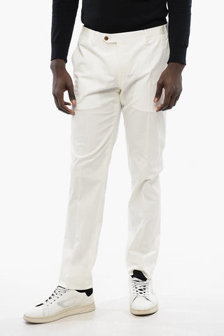 Solid Color Stretch Cotton Pants with Belt Loops
