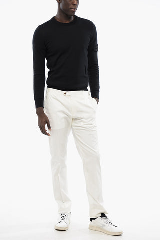 Solid Color Stretch Cotton Pants with Belt Loops