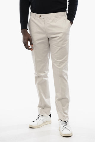 Solid Color Stretch Cotton Pants with Belt Loops