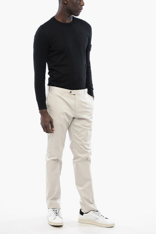 Solid Color Stretch Cotton Pants with Belt Loops